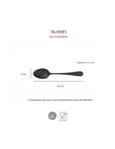 Colher de Cafe Preto Colheres Aço Inox Jogo 12un