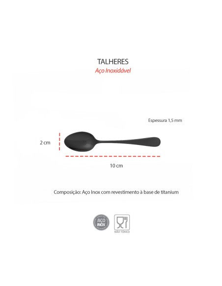 Colher de Cafe Preto Colheres Aço Inox Jogo 12un