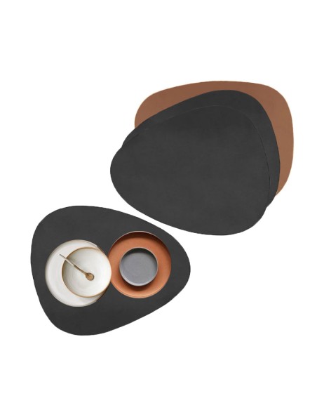 Jogo Americano Organico Dupla Face Preto Marrom Oval 6un