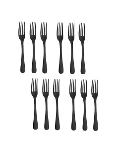 Garfo de Mesa Preto Talher Metal Inox Jogo 12un