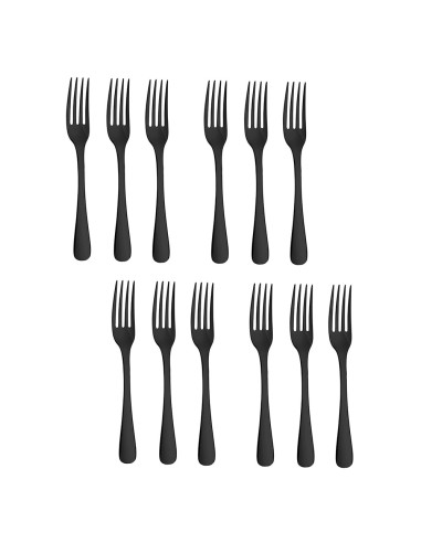 Garfo de Mesa Preto Talher Metal Inox Jogo 12un