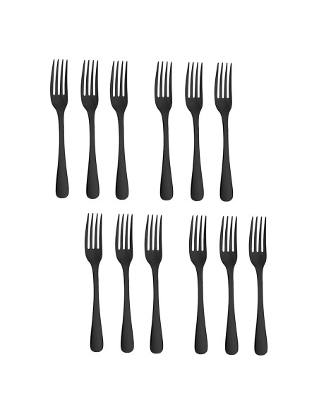 Garfo de Mesa Preto Talher Metal Inox Jogo 12un