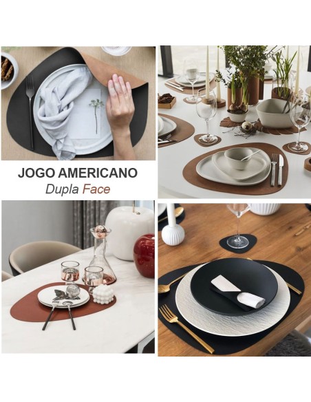 Jogo Americano Organico Dupla Face Preto Marrom Oval 6un