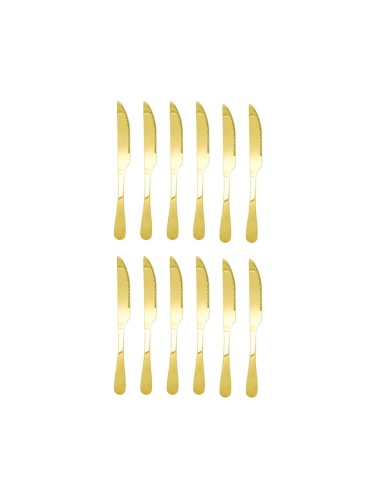 Faca de Mesa Dourado Serrilhada Churrasco Aço Inox 12un
