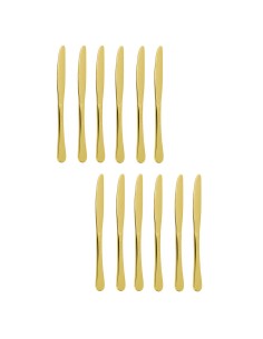 Faca de Mesa Dourado Inox Talheres Metal Inteiriço 12un