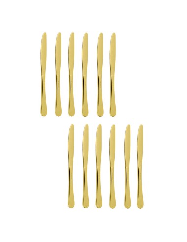 Faca de Mesa Dourado Inox Talheres Metal Inteiriço 12un