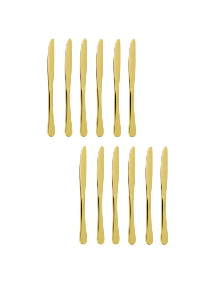 Faca de Mesa Dourado Inox Talheres Metal Inteiriço 12un