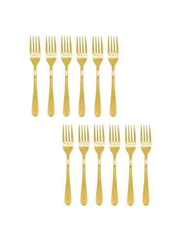 Garfo de Mesa Dourado Talheres Aço Inox Jogo 12un