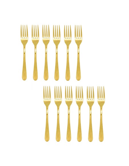 Garfo de Mesa Dourado Talheres Aço Inox Jogo 12un