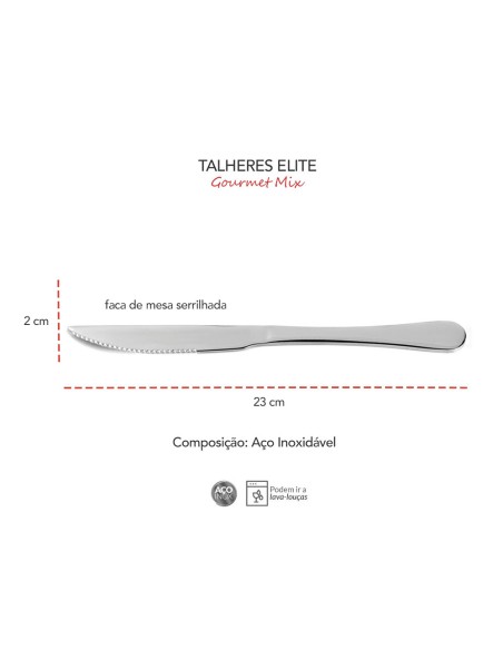 Faca de Mesa Churrasco Inox Resistente Serrilhada Elite 12un