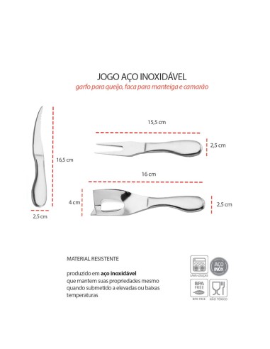 Faca Garfo Queijo Camarao Manteiga Jogo Aço...