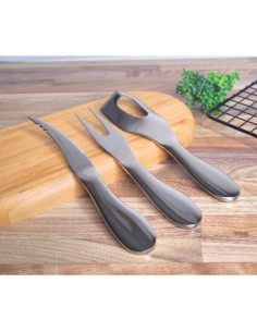 Faca Garfo Queijo Camarao Manteiga Jogo Aço Inox Prata 3un 2