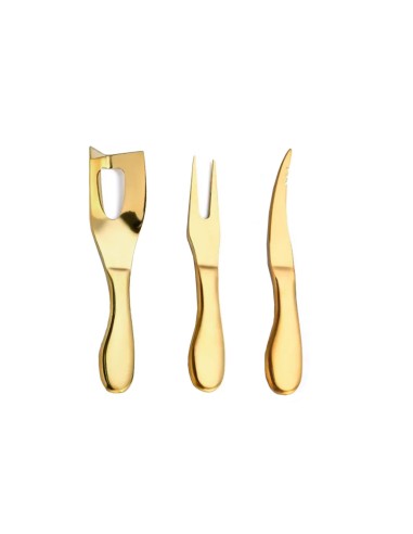 Faca Garfo Queijo Camarao Manteiga Jogo Aço Inox Dourado 3un
