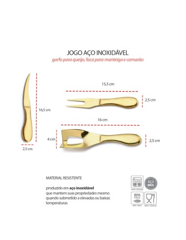 Faca Garfo Queijo Camarao Manteiga Jogo Aço...