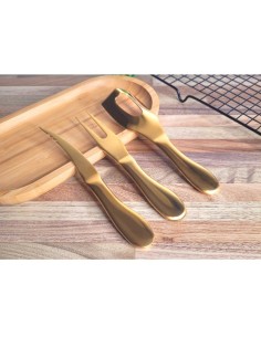 Faca Garfo Queijo Camarao Manteiga Jogo Aço Inox Dourado 3un 2