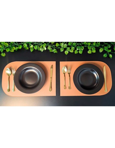 Jogo Americano Organico Reto Dupla Face Preto Marrom 6un