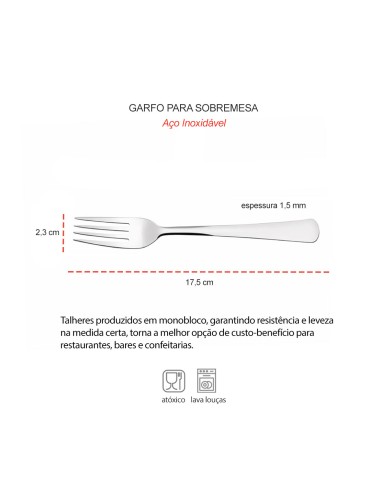 Garfo de Sobremesa Aço Inox Talheres...