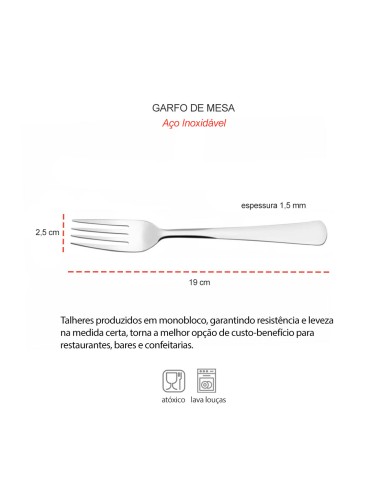 Garfo de Mesa Aço Inox Talheres Restaurante...