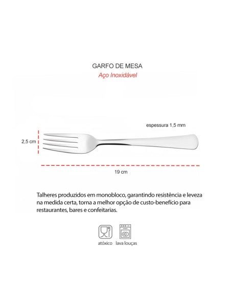Garfo de Mesa Aço Inox Talheres Restaurante Buffet 12un Toronto