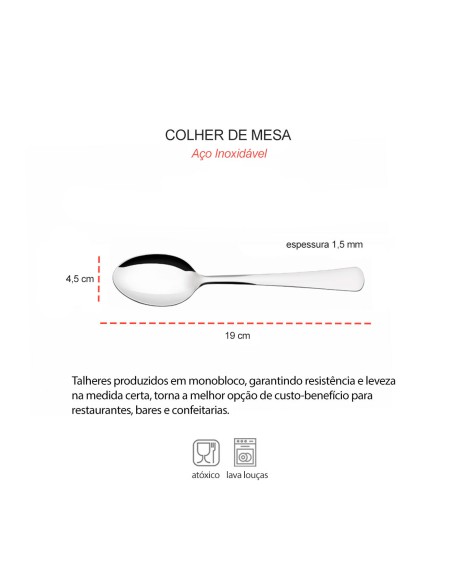 Colher de Mesa Aço Inox Talheres Restaurante Buffet 12un Toronto