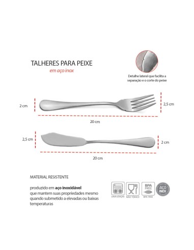 Garfo e Faca Talheres para Peixe Aço Inox Prata...