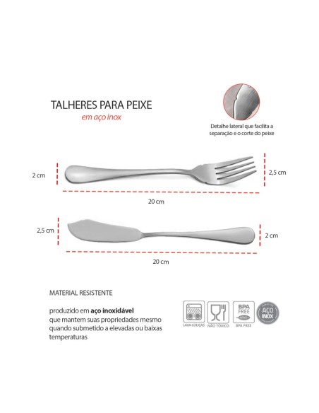 Garfo e Faca Talheres para Peixe Aço Inox Prata 1Par