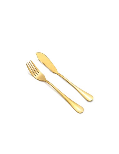 Garfo e Faca Talheres para Peixe Aço Inox Dourado 1Par