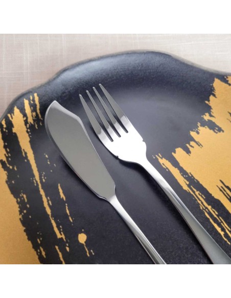 Garfo e Faca Talheres para Peixe Aço Inox Prata 1Par