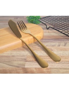 Garfo e Faca Talheres para Peixe Aço Inox Dourado 1Par 2