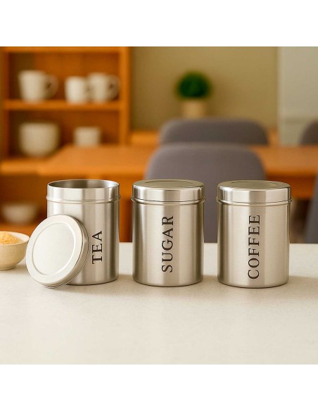 Porta Mantimentos Pote Cafe Acucar Cha Tampa Inox 3un