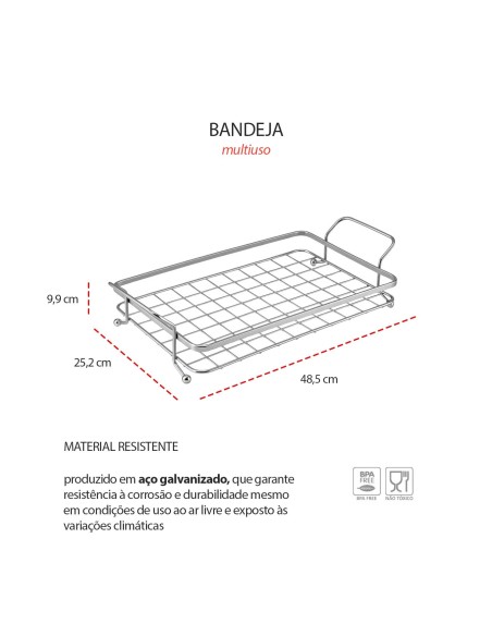 Bandeja Prata Aço Servir Decorar Festa Buffet Suporte Alça