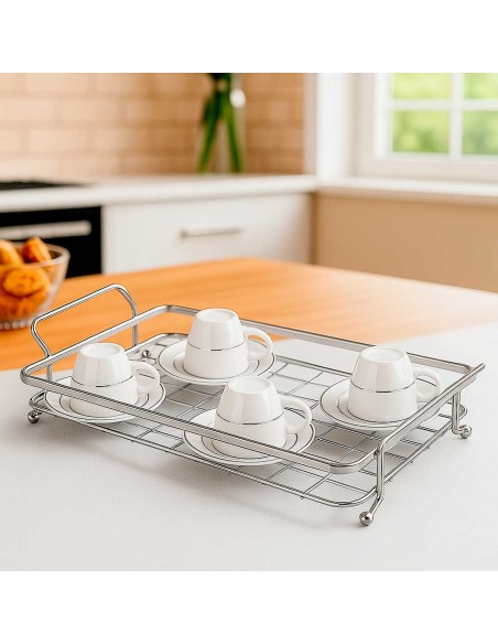 Bandeja Prata Aço Servir Decorar Festa Buffet Suporte Alça