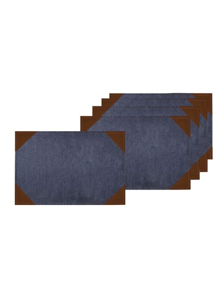 Jogo Americano Jeans com Ponteira de Couro 6un