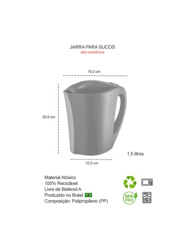Jarra de Suco Agua com Tampa Preto PS 1,5L