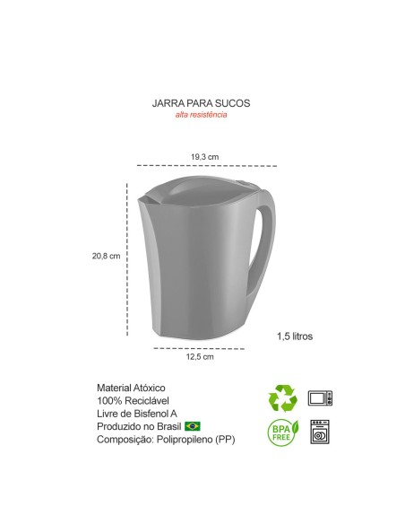Jarra de Suco Agua com Tampa Preto PS 1,5L