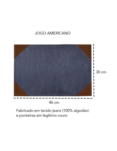 Jogo Americano Jeans com Ponteira de Couro 6un