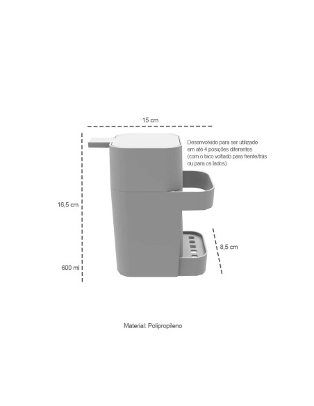 Porta Detergente e Esponja Dispenser de Pia Preto 600ml