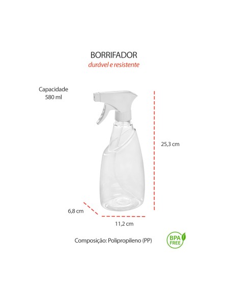 Borrifador de Agua Limpeza Jardim Pulverizador 580ml