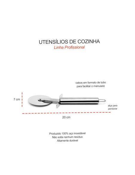 Cortador de Pizza Aço Inox Utensilios Cozinha Tuboline