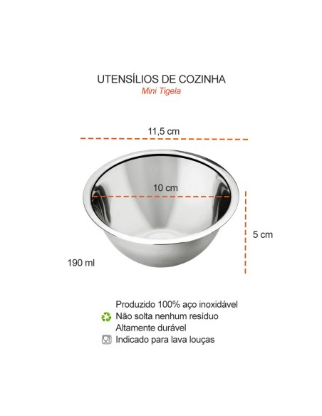 Tigela Bowl Mini Inox Sobremesa Sufle Molho Ramekin 190ml