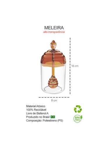 Meleira Pote de Mel Ambar Caramelo Tampa e Pegador
