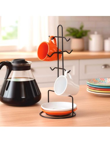 Porta Xicaras e Pires Suporte Aço Preto ate 6...