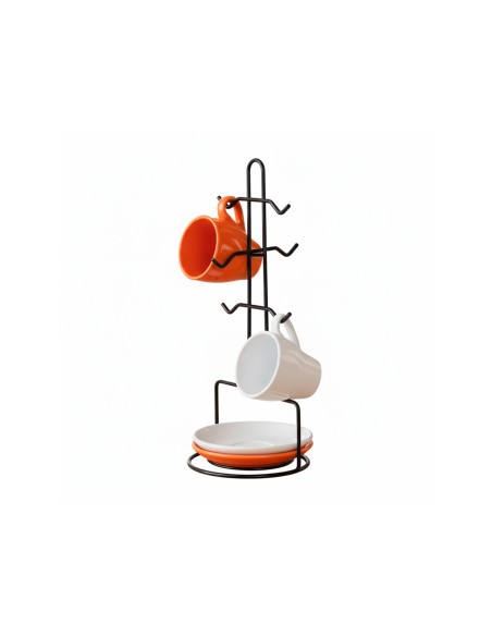 Porta Xicaras e Pires Suporte Aço Preto ate 6 Canecas