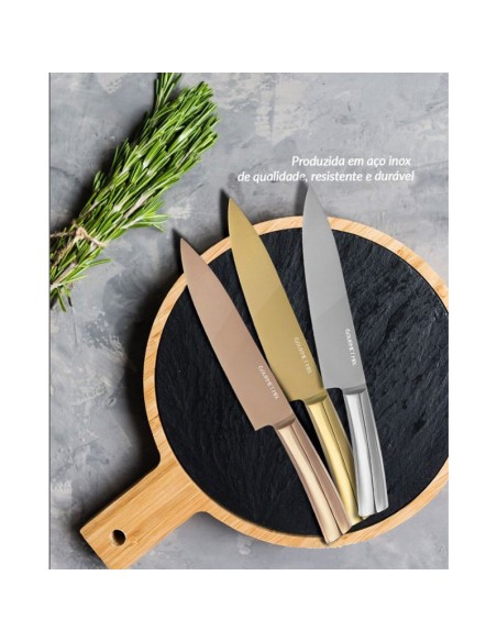 Faca Cobre Rose Gold Chef 8" Cutelaria Lovers Aço Inox