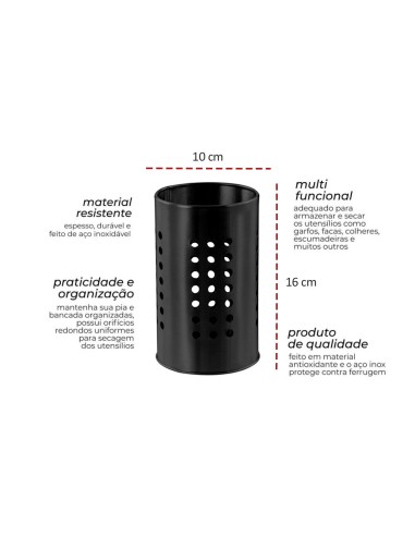 Porta Talheres Utensilios Suporte Inox Preto
