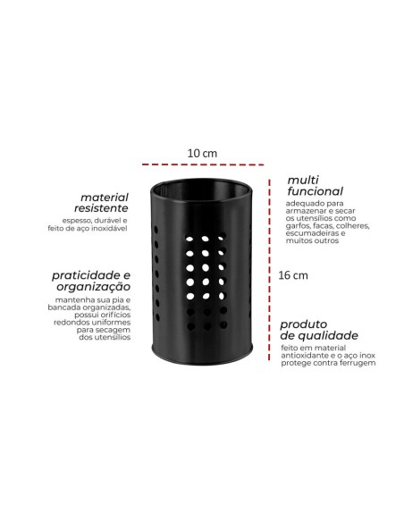 Porta Talheres Utensilios Suporte Inox Preto