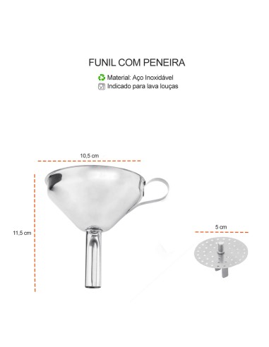 Funil com Peneira Inox Filtro Coador Cha Drinks...