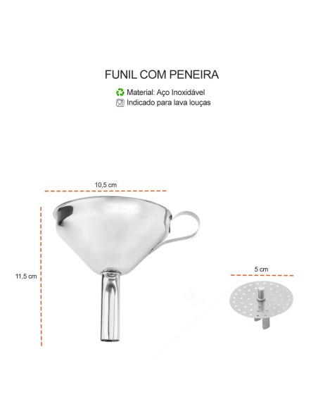 Funil com Peneira Inox Filtro Coador Cha Drinks Molhos