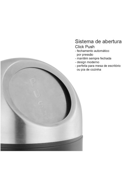 Lixeira de Pia Lavabo Escritorio Mini Inox Preto 1,5L