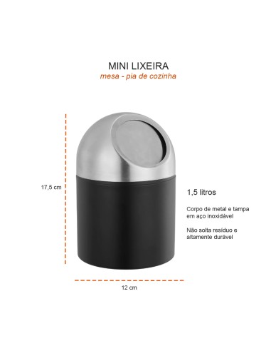 Lixeira de Pia Lavabo Escritorio Mini Inox...